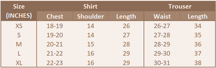 Size chart for Co-ord Set - Charcoal Grey