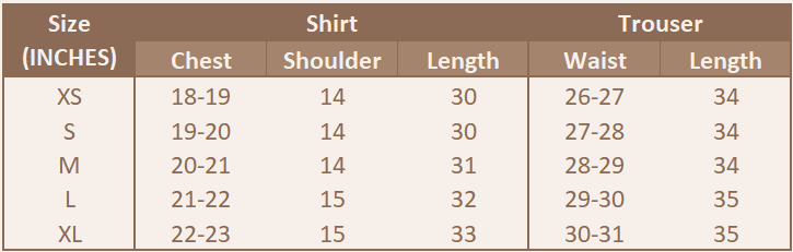 Size chart for Farshi Grace - Orange