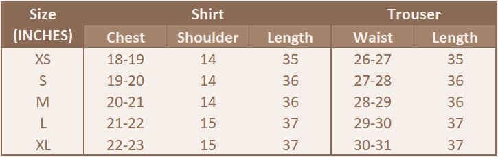 Size chart for Golden Bloom