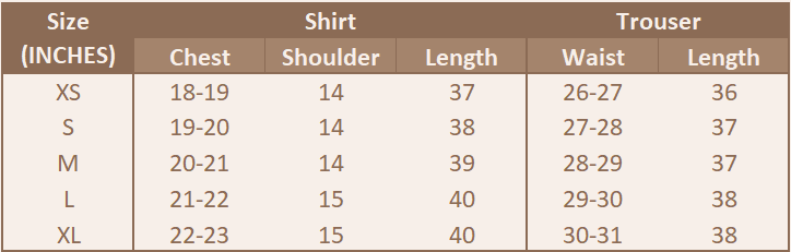 Size chart for Lavender Charm