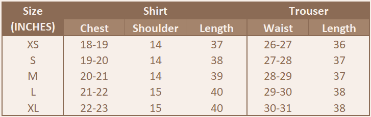 Size chart for Petal Poise